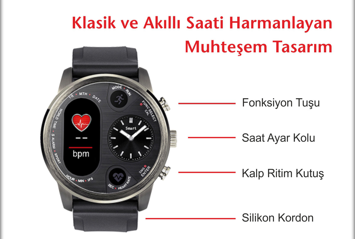 quadro, smart watch, prowatch hybrid, akıllı saat, pedometre, adımsayar, uyku monitörü;, remote capture, çift ekranlı, su geçirmez, su geçirmeyen